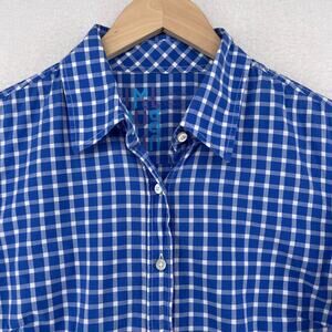 J.MCLAUGHLIN Shirt Womens 4 Gingham Windowpane Button Up Long Sleeve Cotton Blue